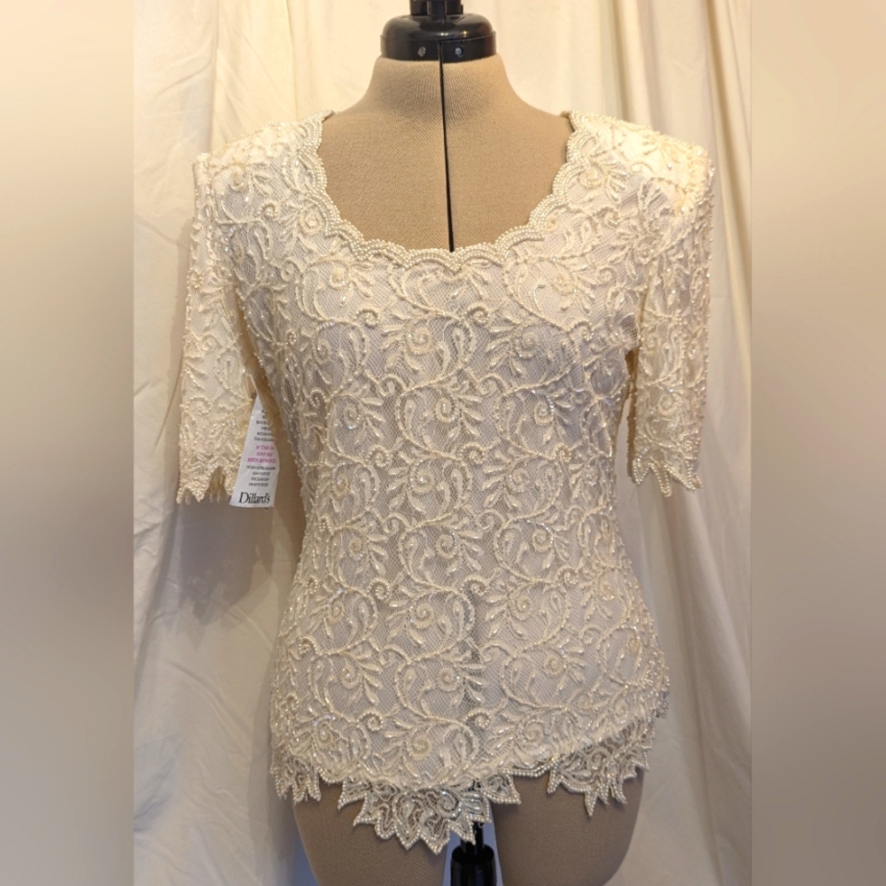 Rich cream beaded vintage formal top